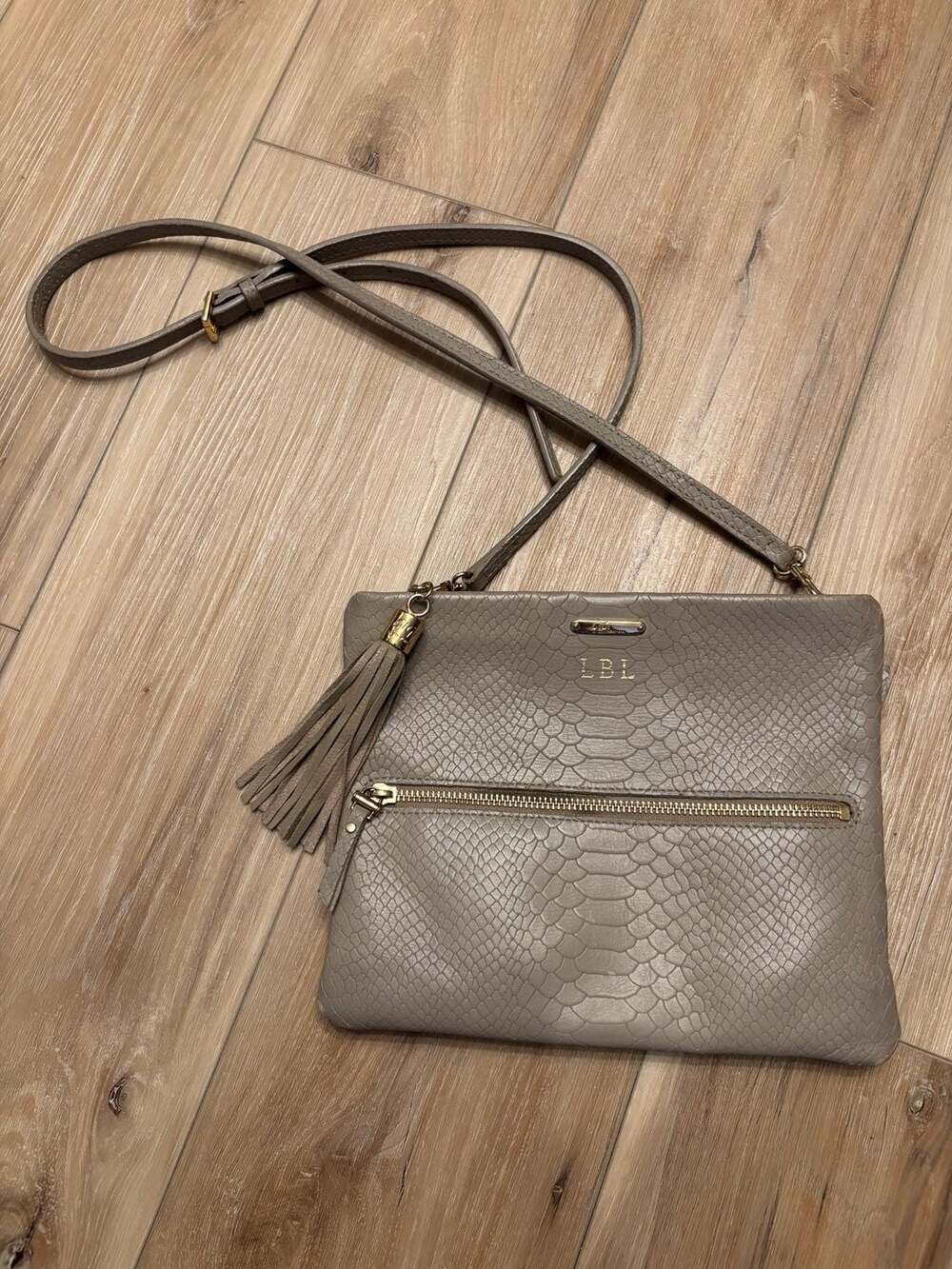 GiGi New York Embossed Python Leather  Crossbody Clutch Bag Tassel